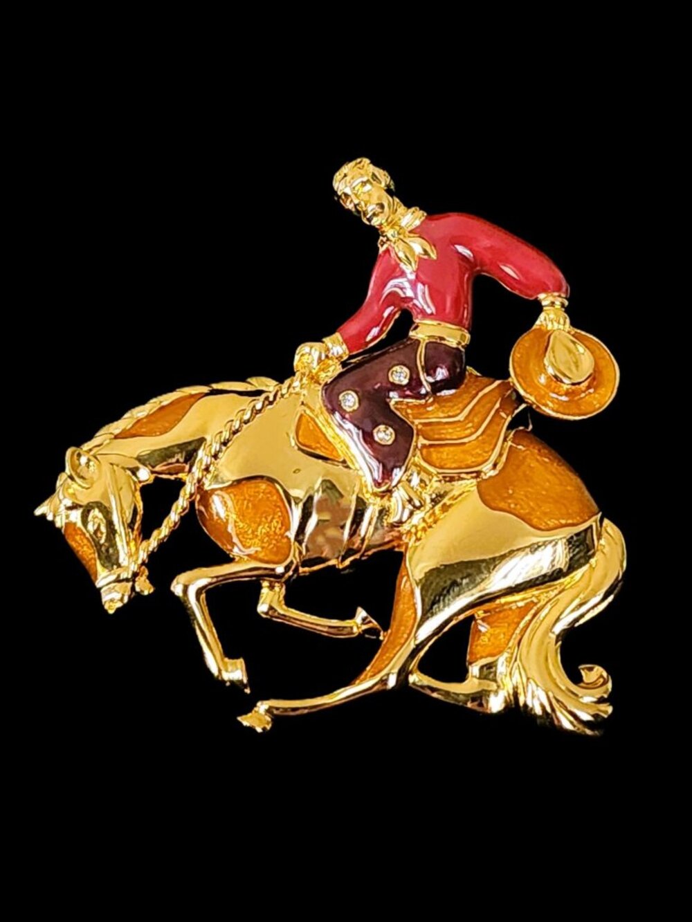 Vintage 80s Bob Mackie Rodeo Cowboy Bucking Bronco Brooch & Scarf Clip NOS - Picture 1 of 9